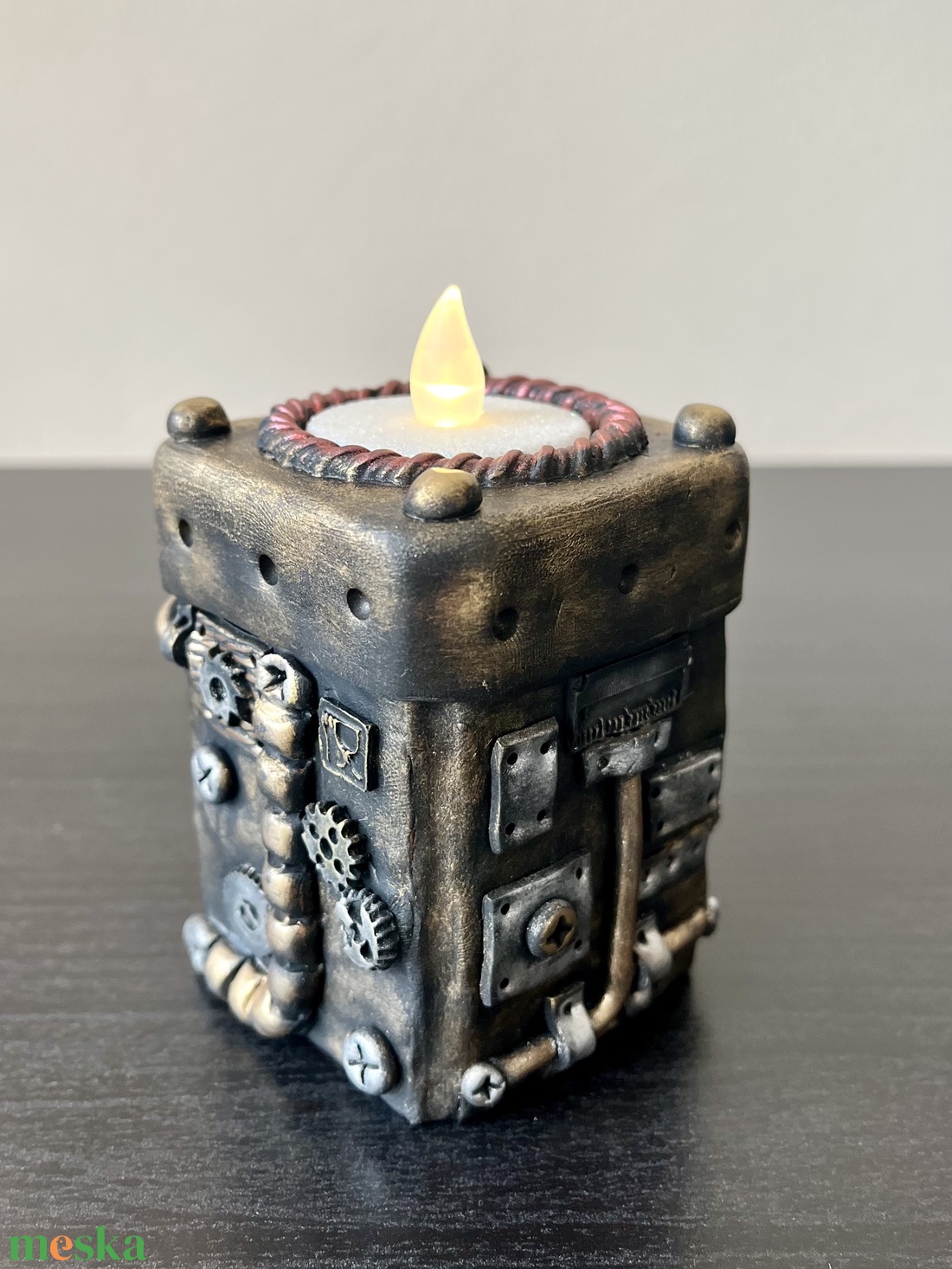 Steampunk mécsestartó - esküvő - dekoráció - gyertya & gyertyatartó - Meska.hu
