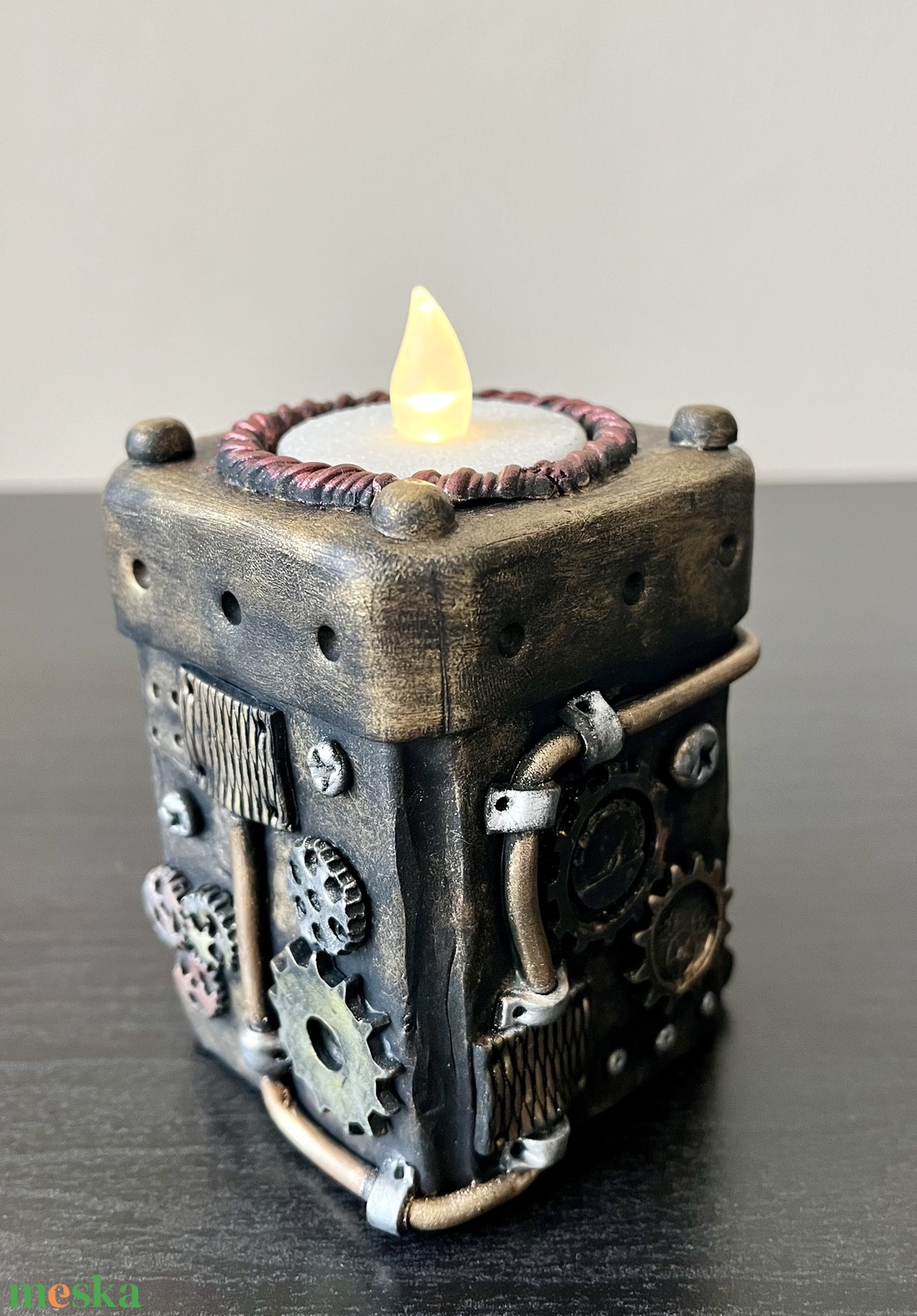 Steampunk mécsestartó - esküvő - dekoráció - gyertya & gyertyatartó - Meska.hu