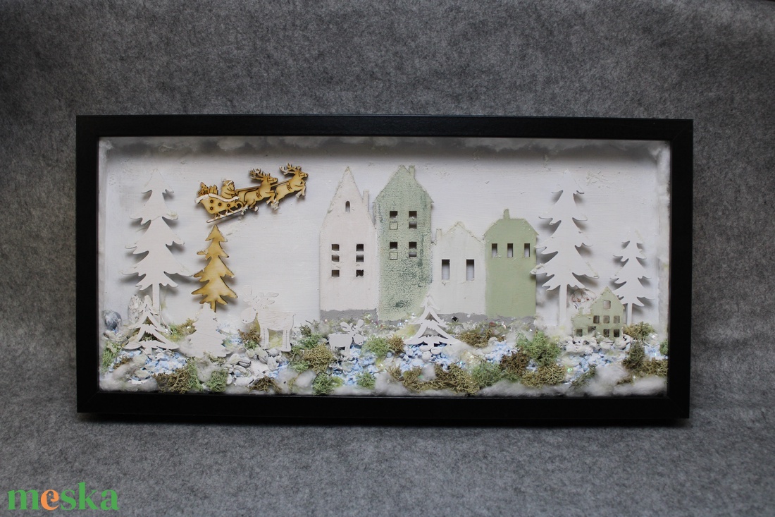Téli város karácsonyi kép világítással és Mikulással - karácsony - karácsonyi lakásdekoráció - karácsonyi fénydekoráció - Meska.hu