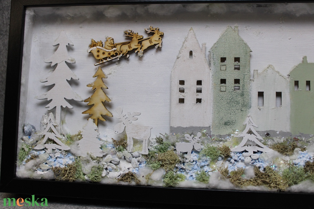 Téli város karácsonyi kép világítással és Mikulással - karácsony - karácsonyi lakásdekoráció - karácsonyi fénydekoráció - Meska.hu