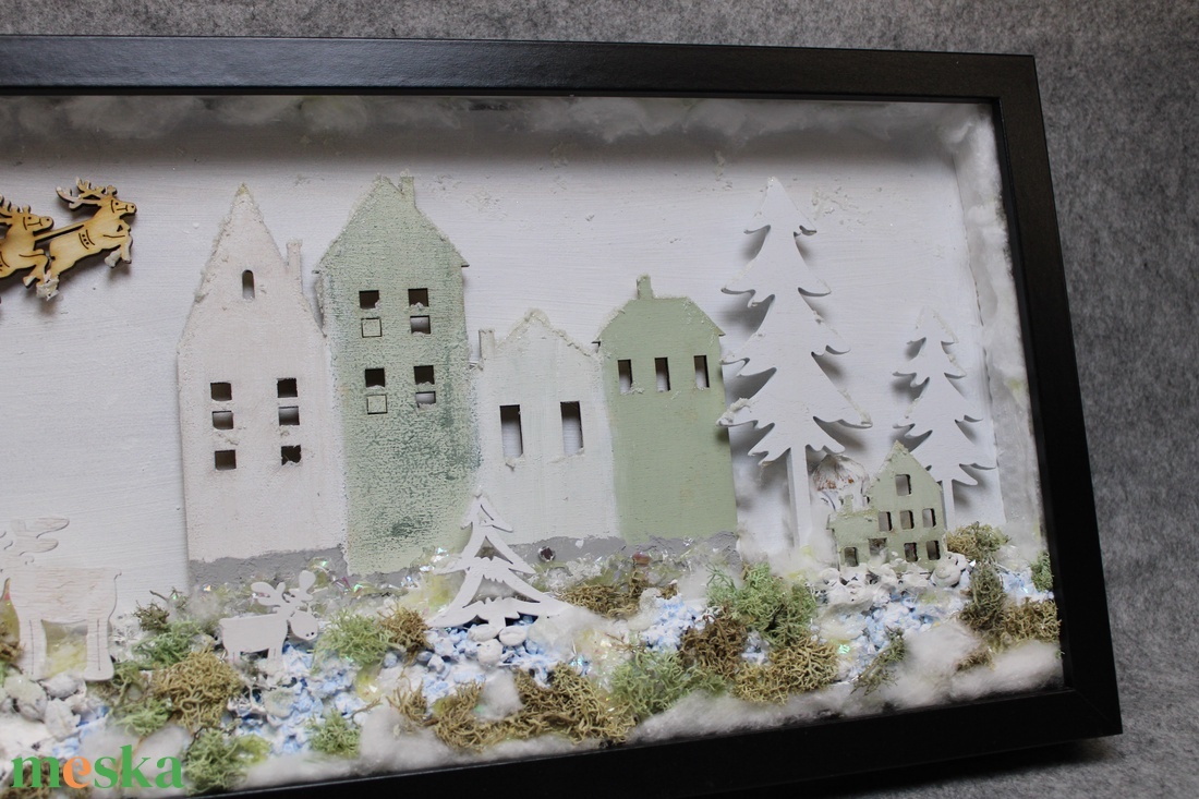 Téli város karácsonyi kép világítással és Mikulással - karácsony - karácsonyi lakásdekoráció - karácsonyi fénydekoráció - Meska.hu