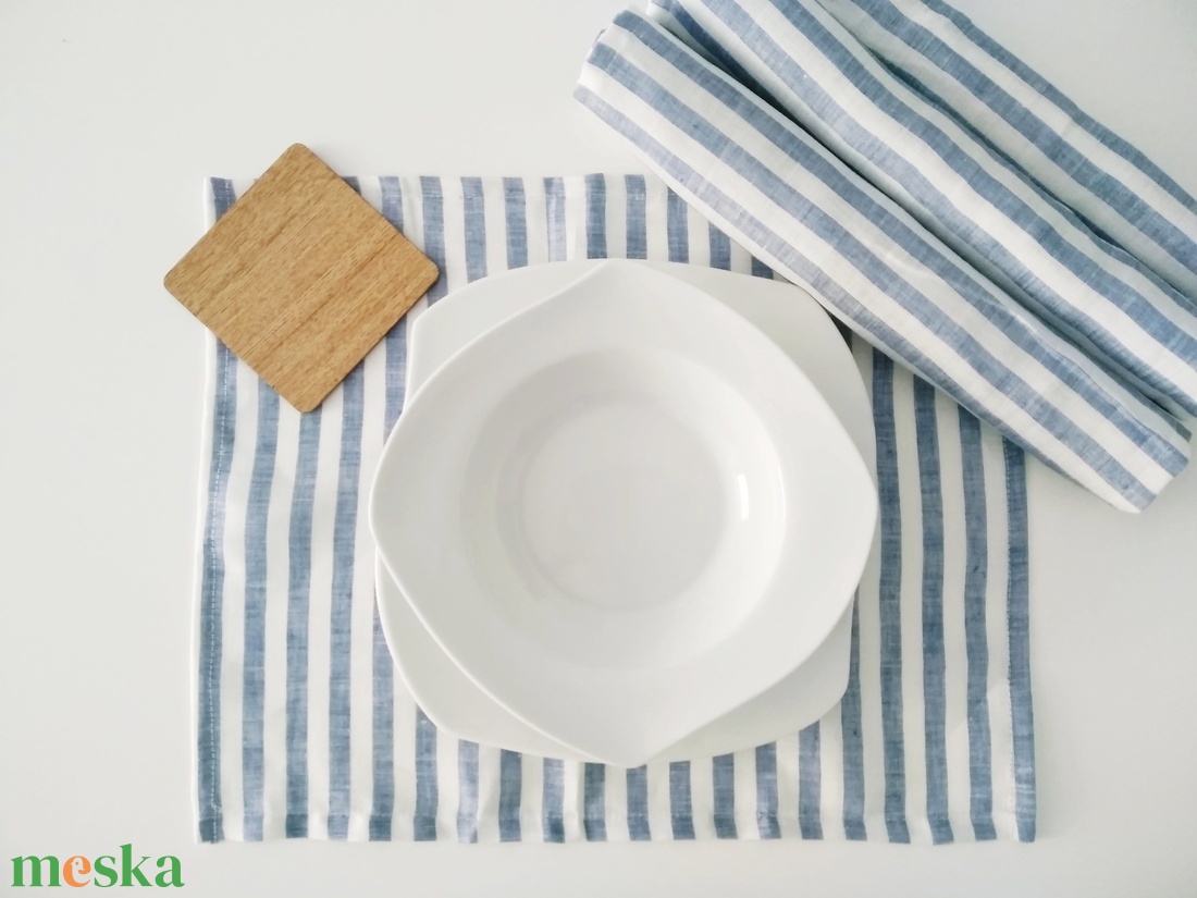 Tiszta lenvászon kék fehér csíkos tányéralatét vagy szalvéta (LPM001) - otthon & lakás - lakástextil - Meska.hu