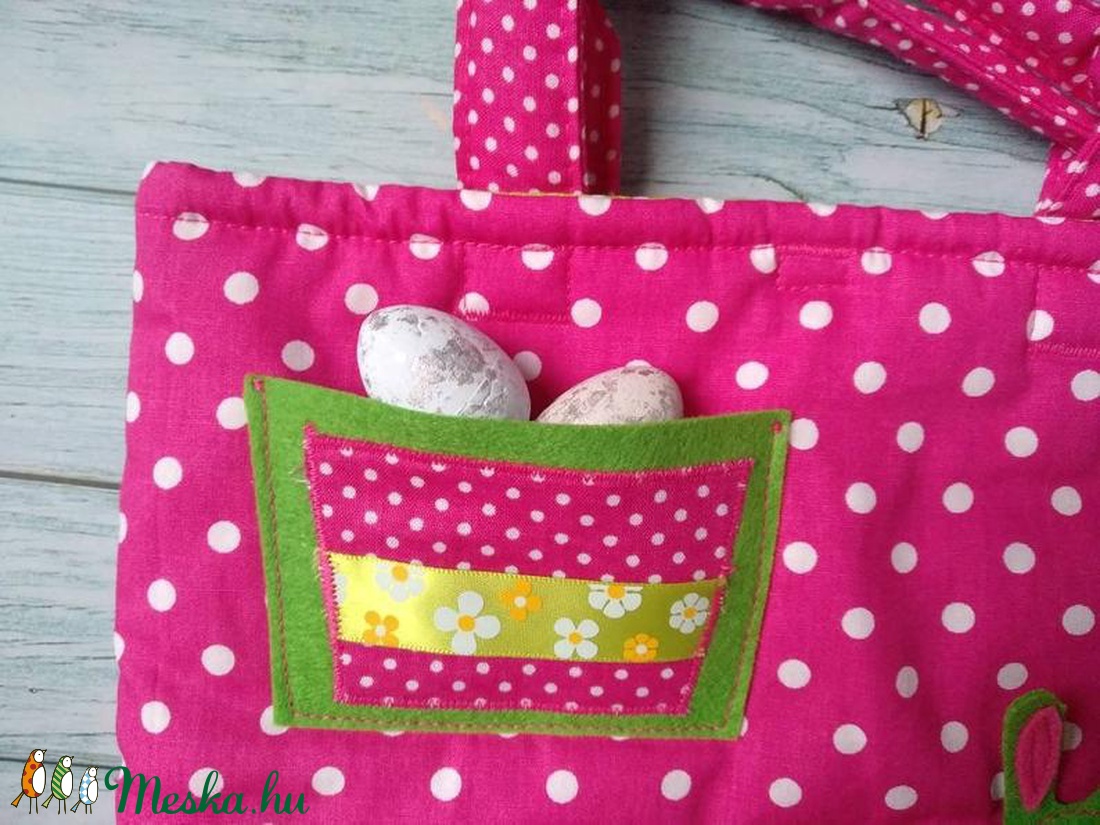 Nyuszis balerina húsvéti táska, pöttyös tojásgyűjtő szatyor, tavaszi kistáska - táska & tok - kézitáska & válltáska - Meska.hu