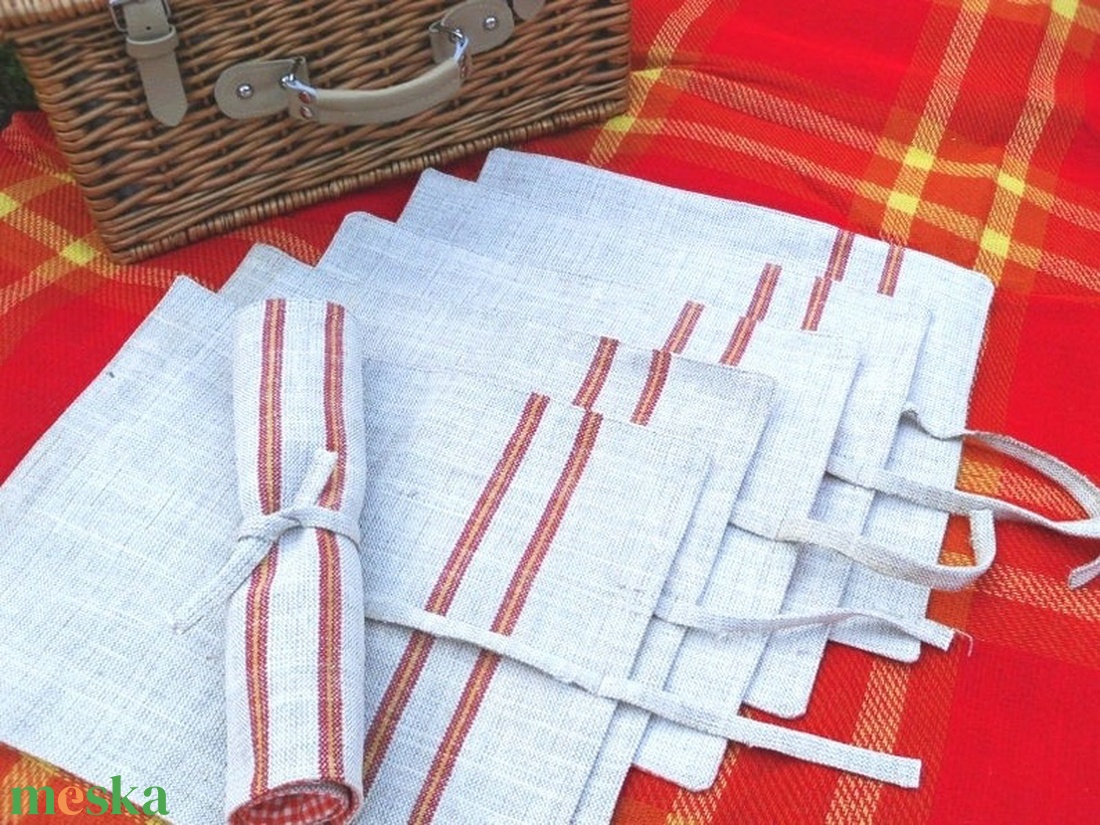 Zsákvászon tányéralátét piknikhez - otthon & életmód - konyhafelszerelés, tálalás - tálalás - tányér- és poháralátét - Meska.hu