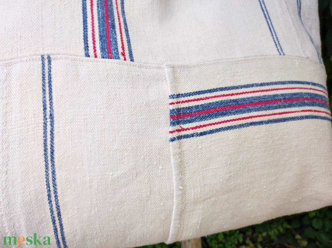 Nowaste zsákvászon táska kék piros csíkos - táska & tok - kézitáska & válltáska - nagy pakolós táska - Meska.hu