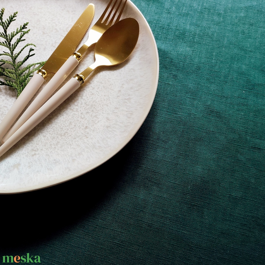 Len asztalterítő zöld - otthon & életmód - konyhafelszerelés, tálalás - tálalás - terítő - Meska.hu