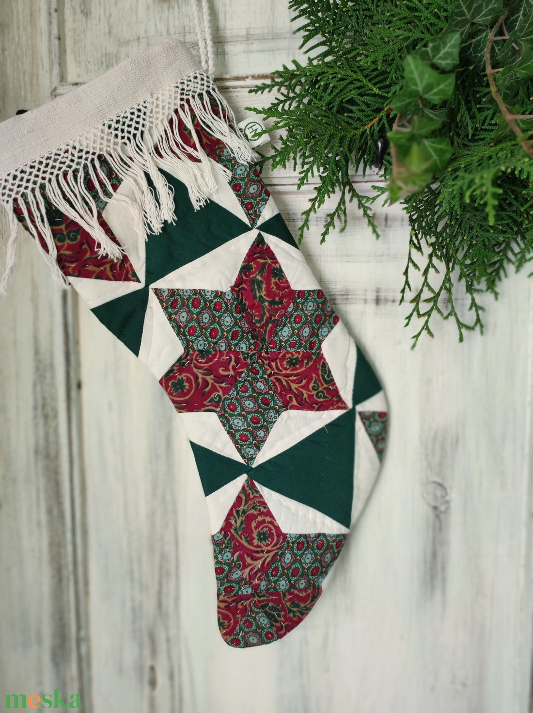 Patchwork mikulás zokni kandallódísz - karácsony - mikulás - mikulás zsák - Meska.hu