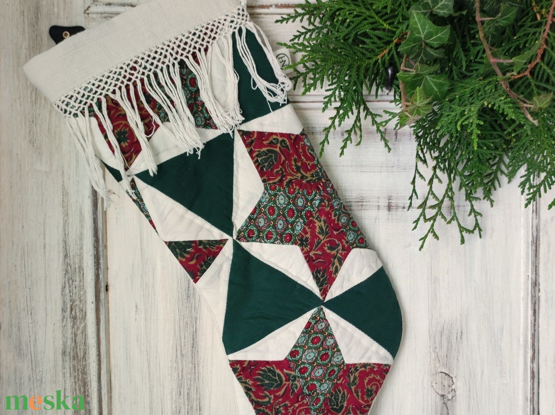 Patchwork mikulás zokni kandallódísz - karácsony - mikulás - mikulás zsák - Meska.hu