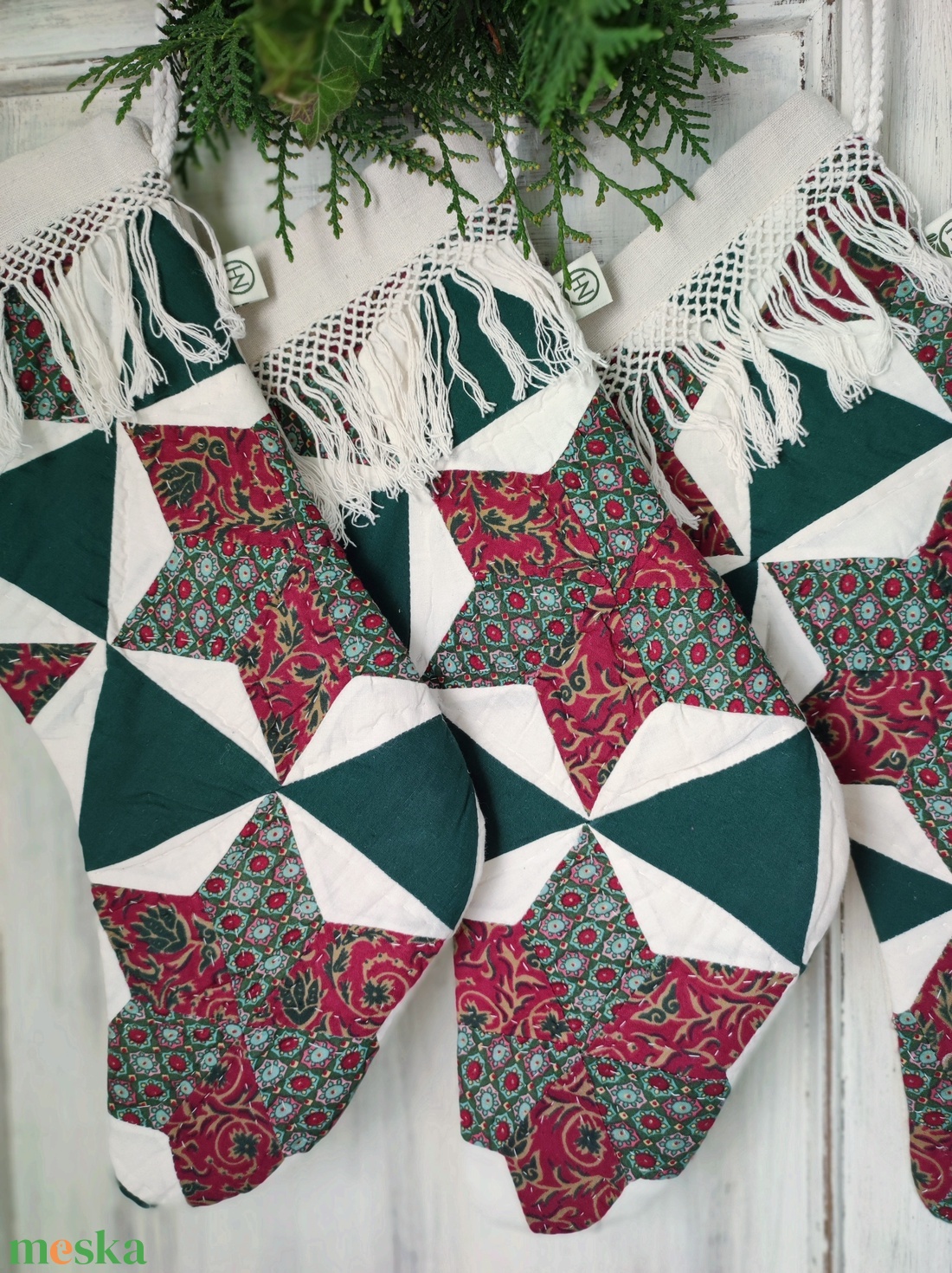 Patchwork mikulás zokni kandallódísz - karácsony - mikulás - mikulás zsák - Meska.hu