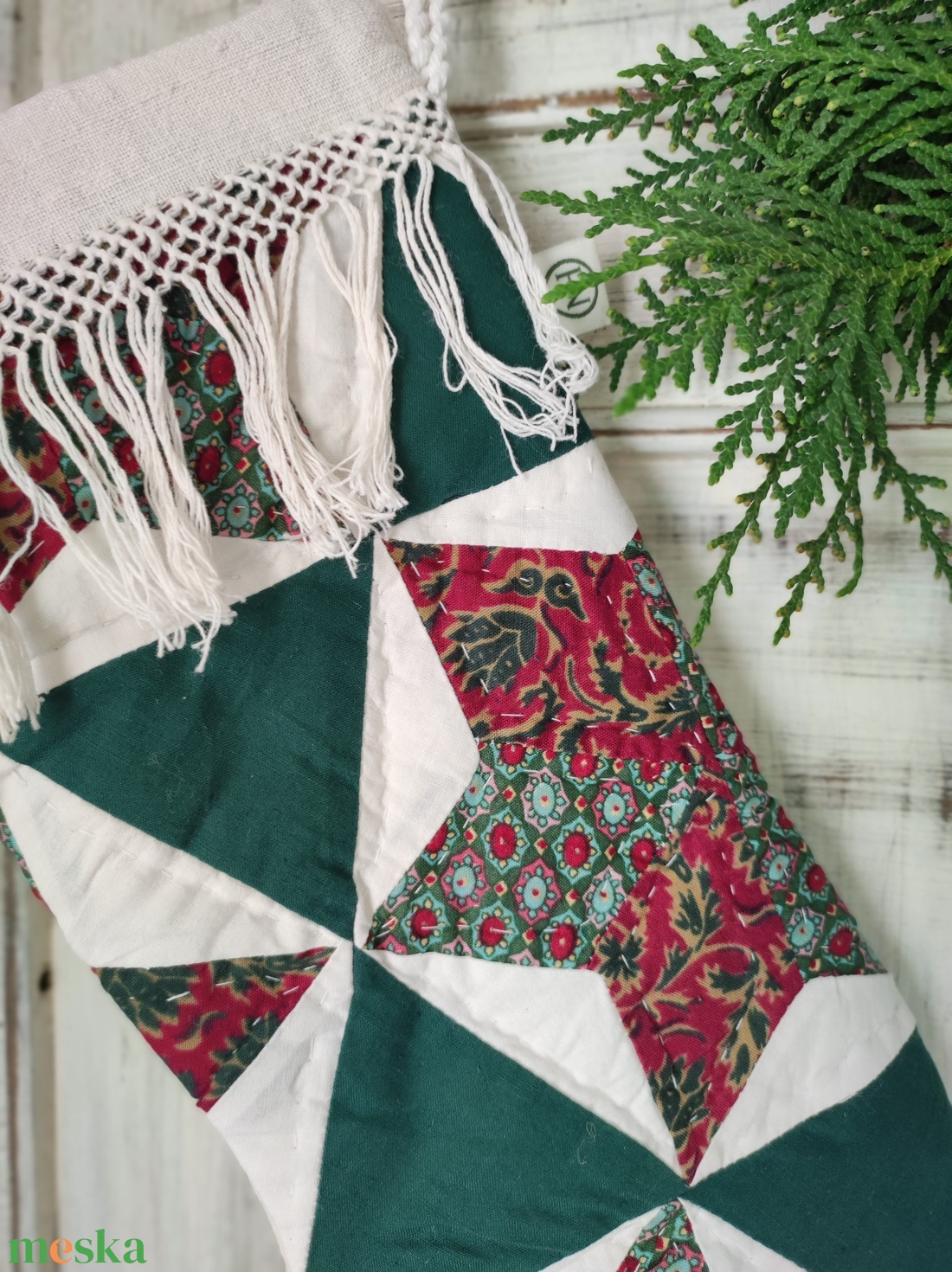 Patchwork mikulás zokni kandallódísz - karácsony - mikulás - mikulás zsák - Meska.hu