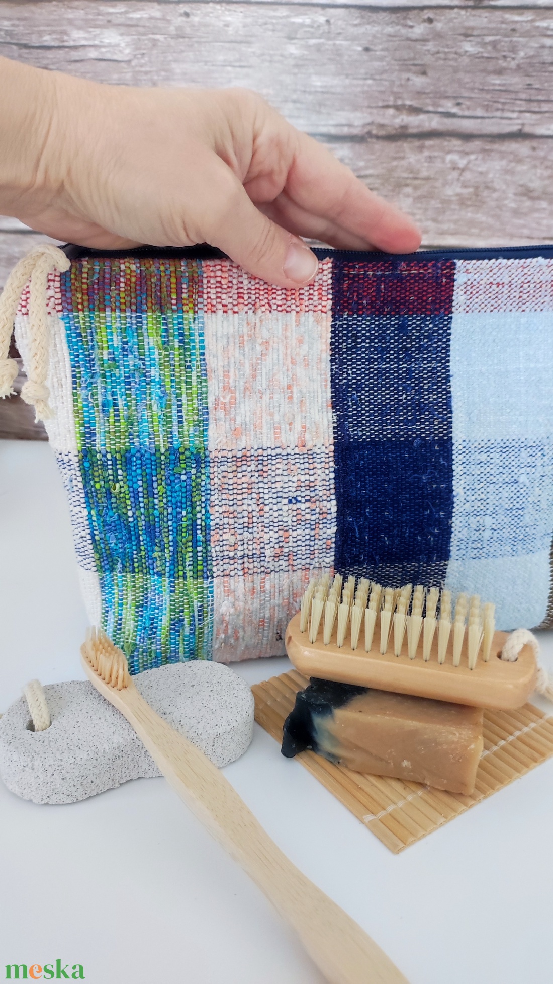 Szőttes kockás kozmetikai táska neszesszer - táska & tok - neszesszer - Meska.hu