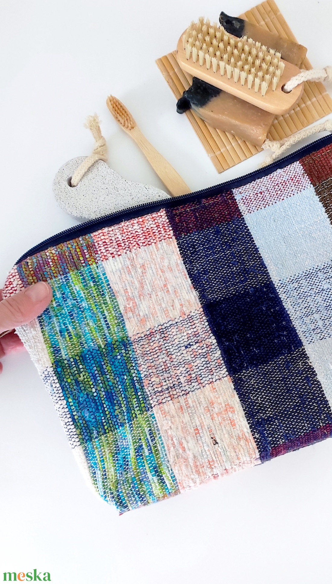 Szőttes kockás kozmetikai táska neszesszer - táska & tok - neszesszer - Meska.hu