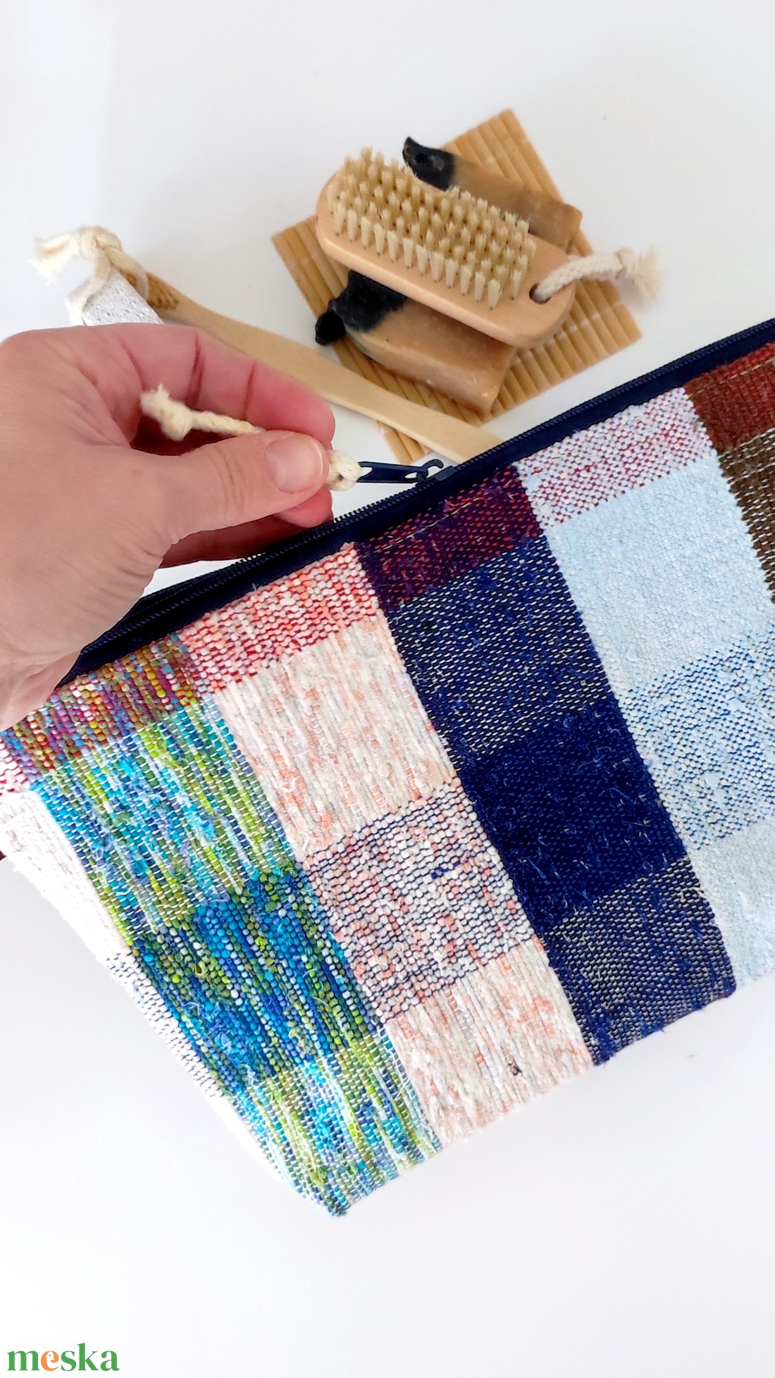 Szőttes kockás kozmetikai táska neszesszer - táska & tok - neszesszer - Meska.hu