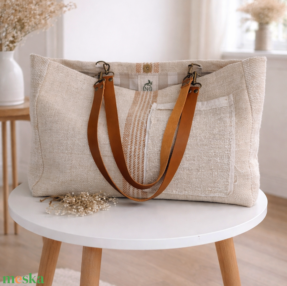 Női vászon válltáska - természetes pakolós táska - táska & tok - kézitáska & válltáska - nagy pakolós táska - Meska.hu