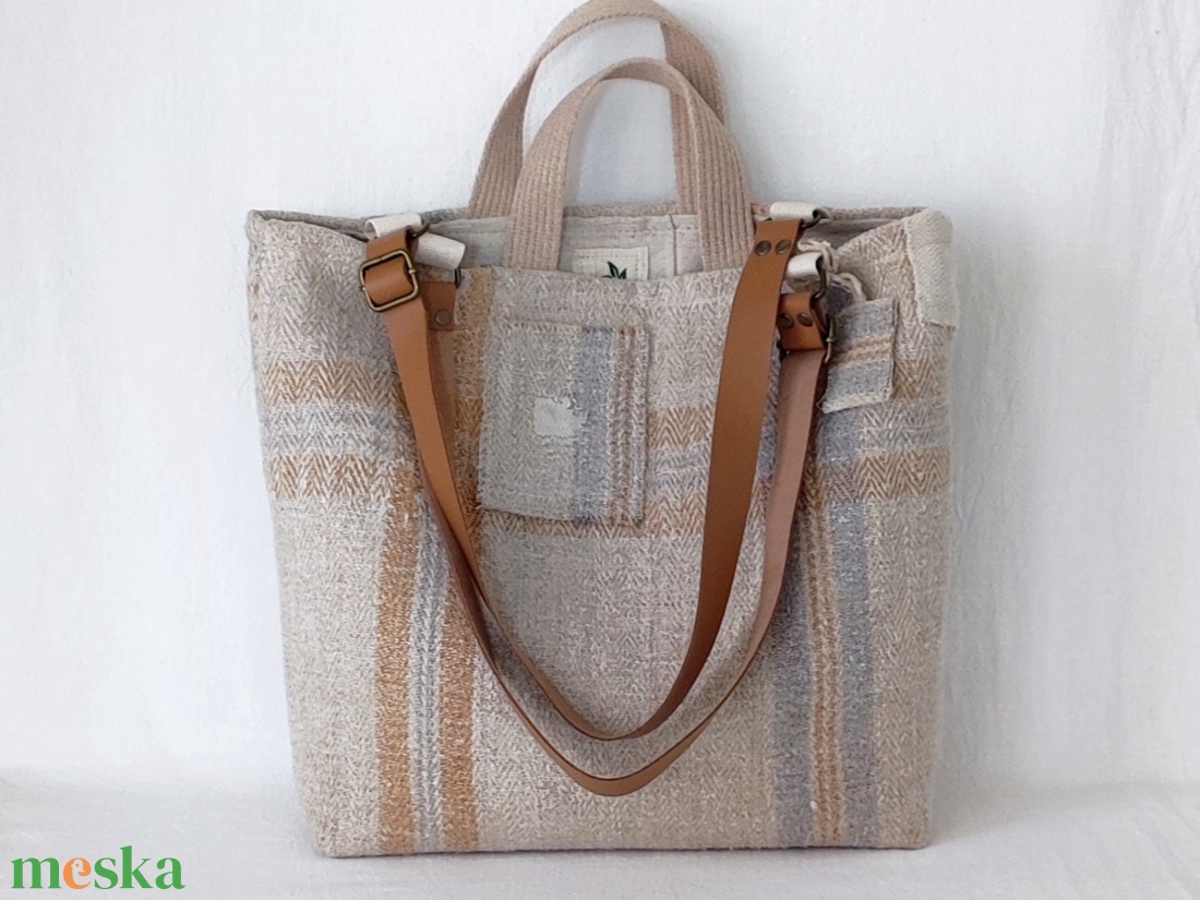 Női zsákvászon válltáska - természetes közepes shopper - táska & tok - kézitáska & válltáska - nagy pakolós táska - Meska.hu