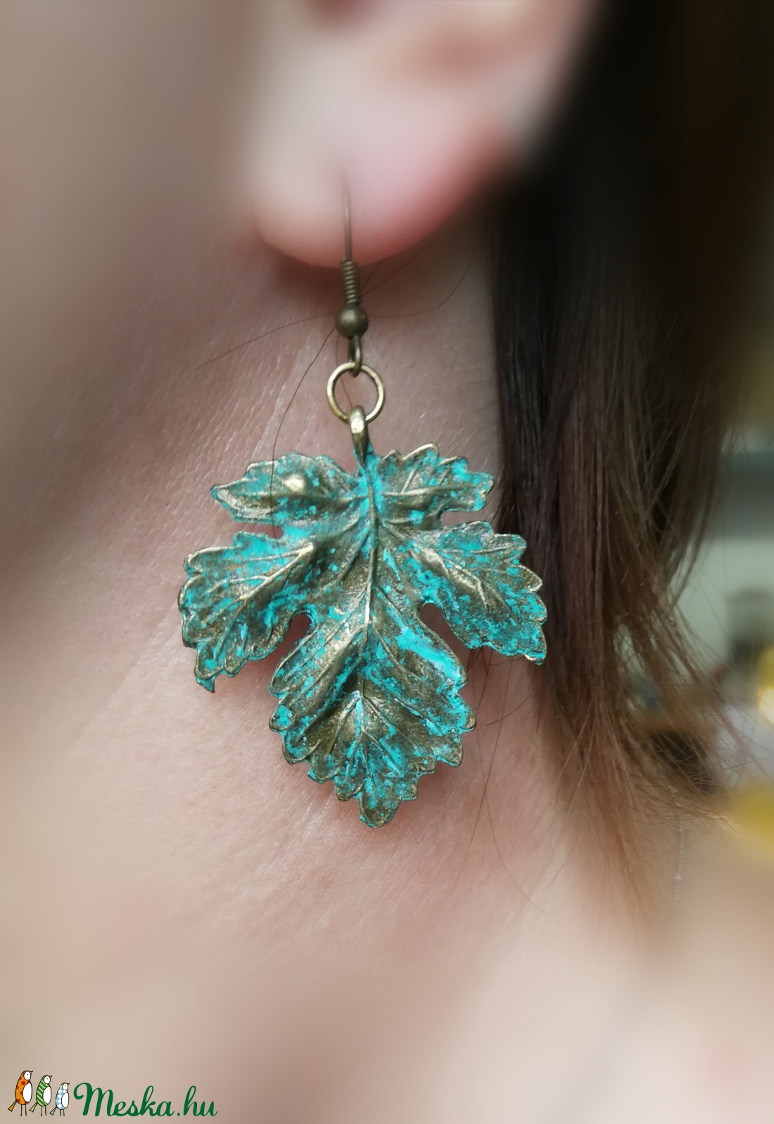 Szőlőlevél fülbevalo - ékszer - fülbevaló - lógó fülbevaló - Meska.hu