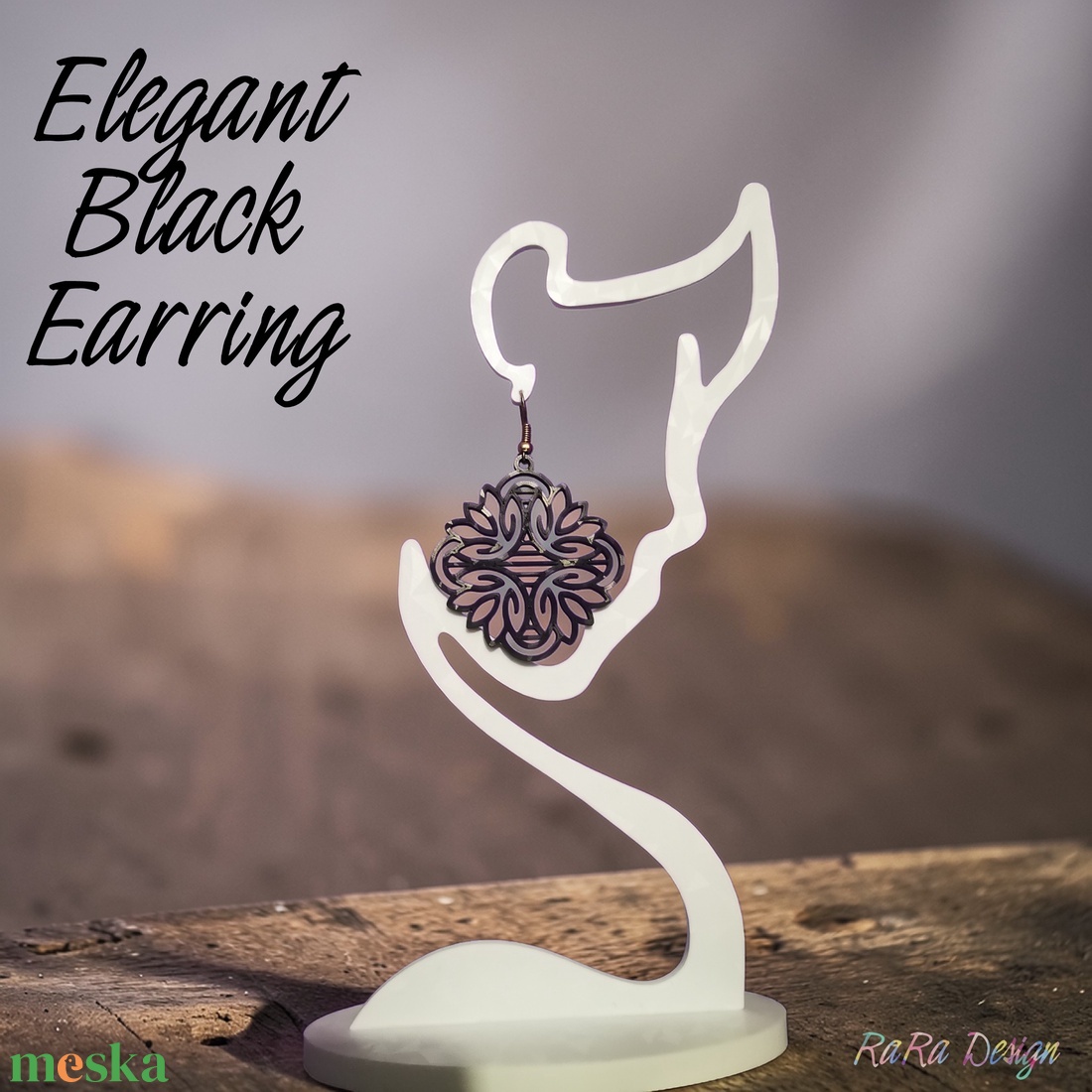 Elegáns fekete fülbevaló - ékszer - fülbevaló - lógó fülbevaló - Meska.hu