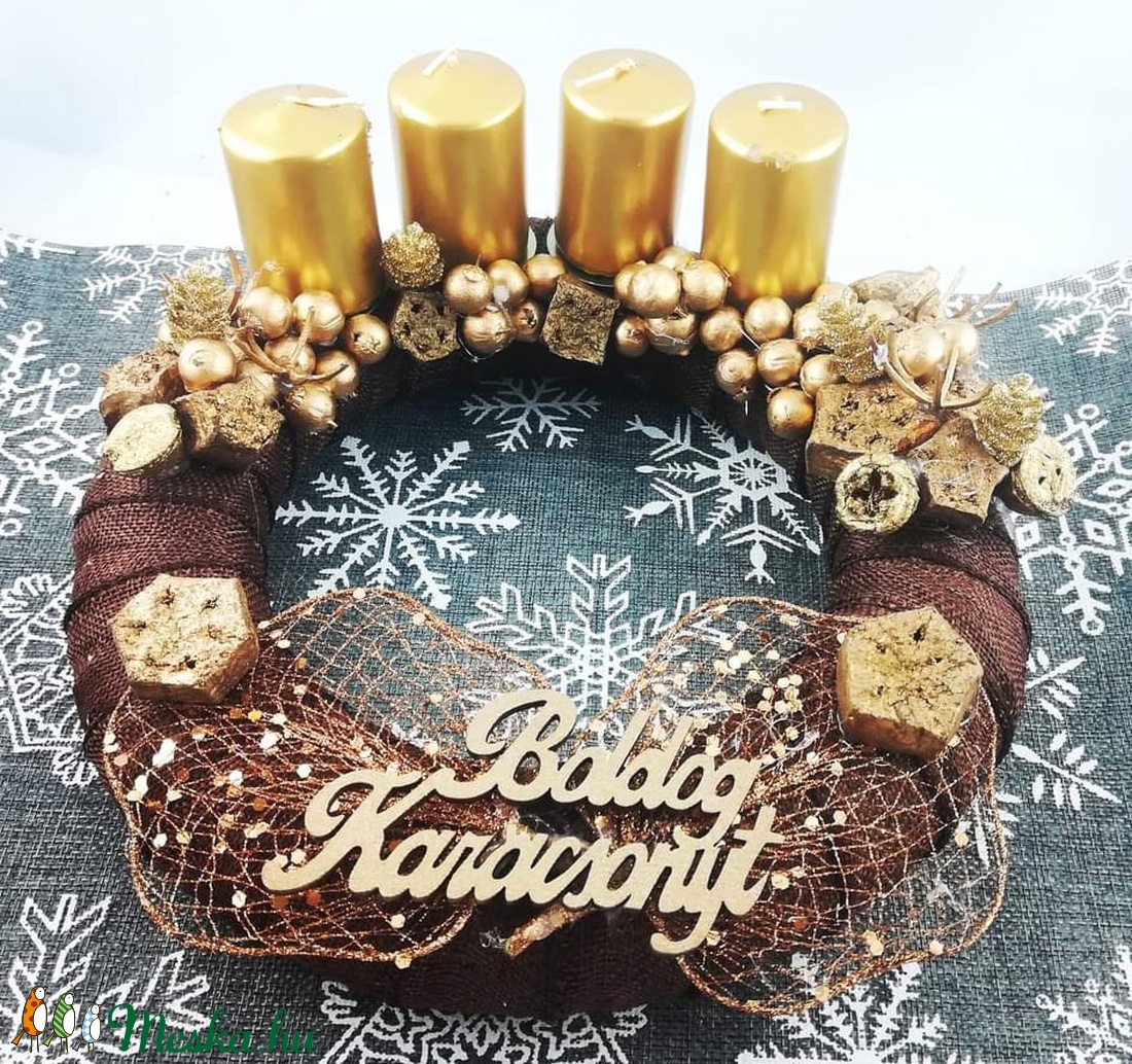 Barna-Arany Adventi koszorú - karácsony - adventi díszek - adventi koszorú - adventi díszek - Meska.hu