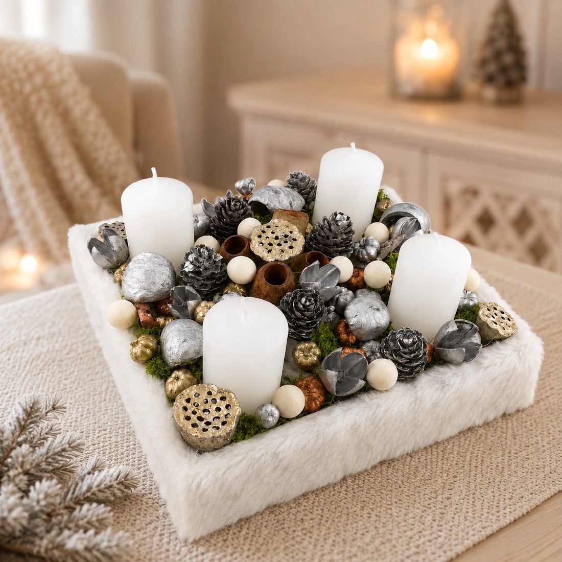Letisztult fehér adventi box reliofi alappal - karácsony - adventi díszek - adventi koszorú - Meska.hu