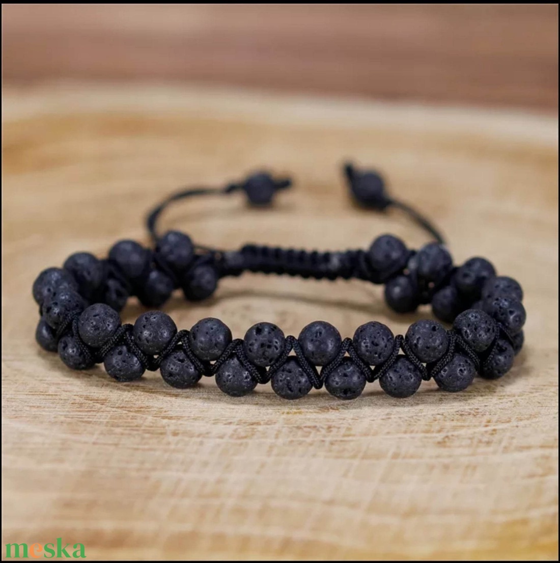 Fekete lávakő karkötő  - ékszer - karkötő - fonott karkötő - Meska.hu