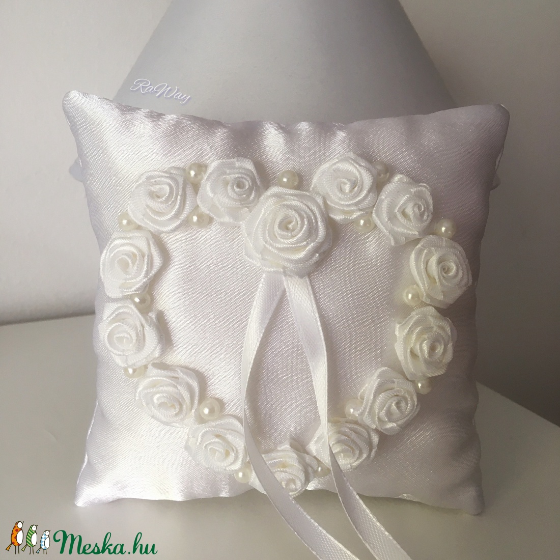 Gyűrűpárna Rózsa szív - esküvő - kiegészítők - gyűrűtartó & gyűrűpárna - Meska.hu