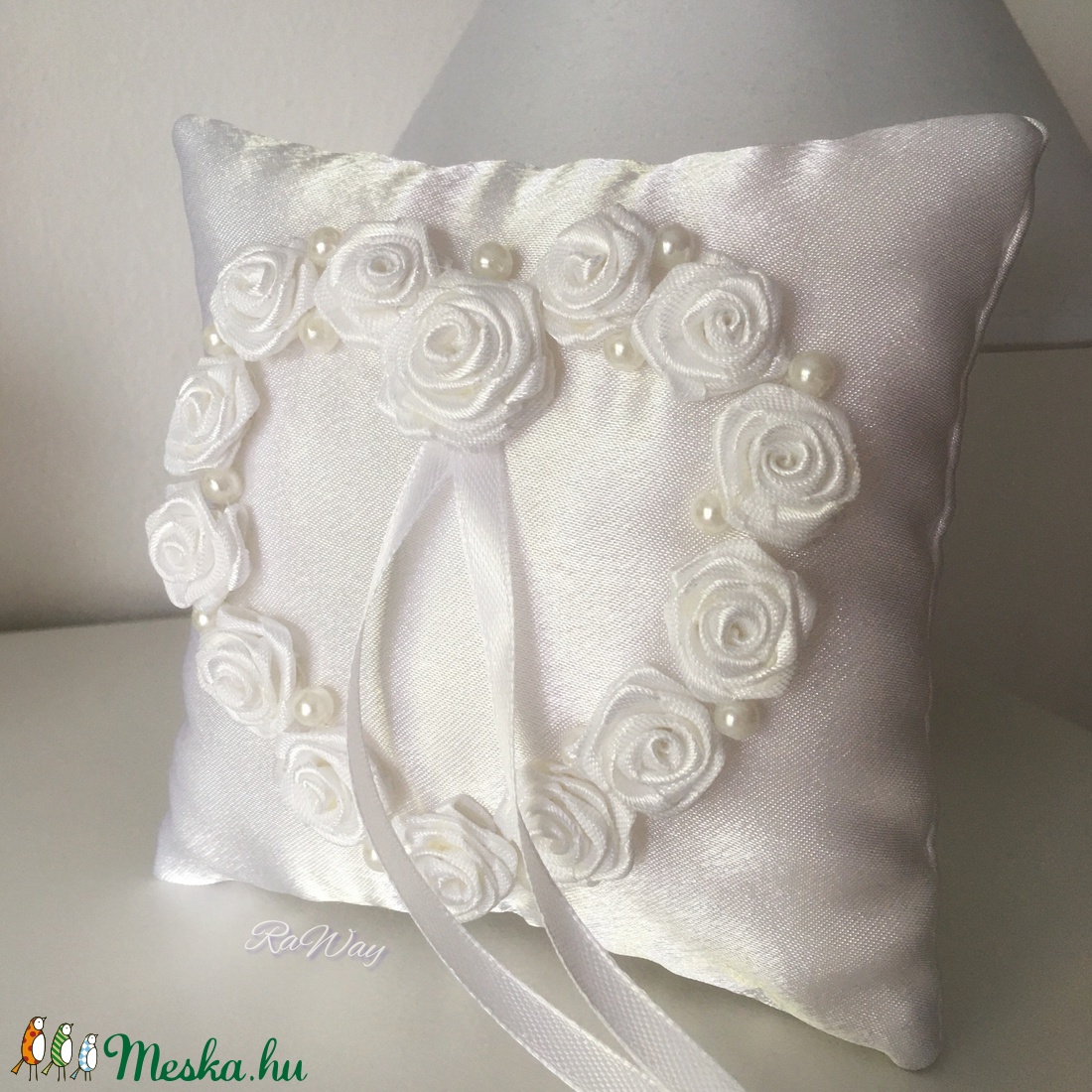 Gyűrűpárna Rózsa szív - esküvő - kiegészítők - gyűrűtartó & gyűrűpárna - Meska.hu