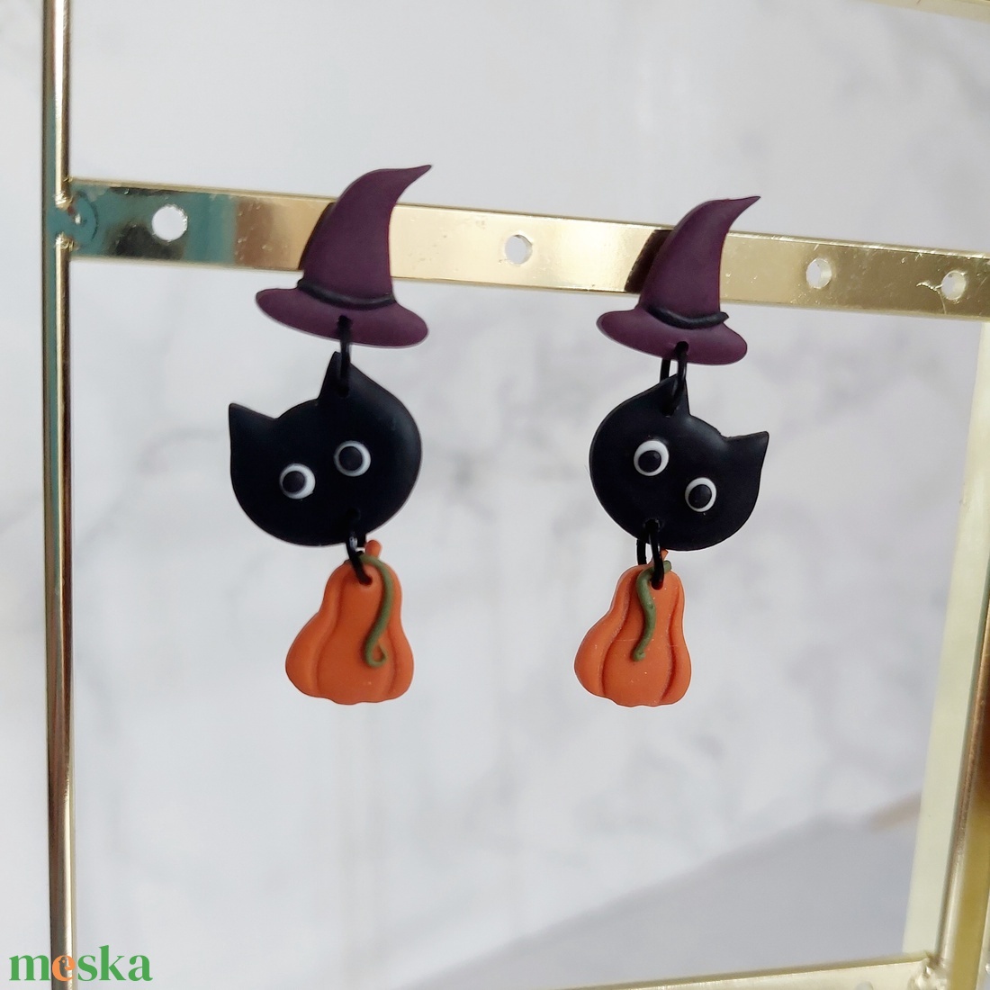 Halloween, cica - ékszer - fülbevaló - lógó fülbevaló - Meska.hu