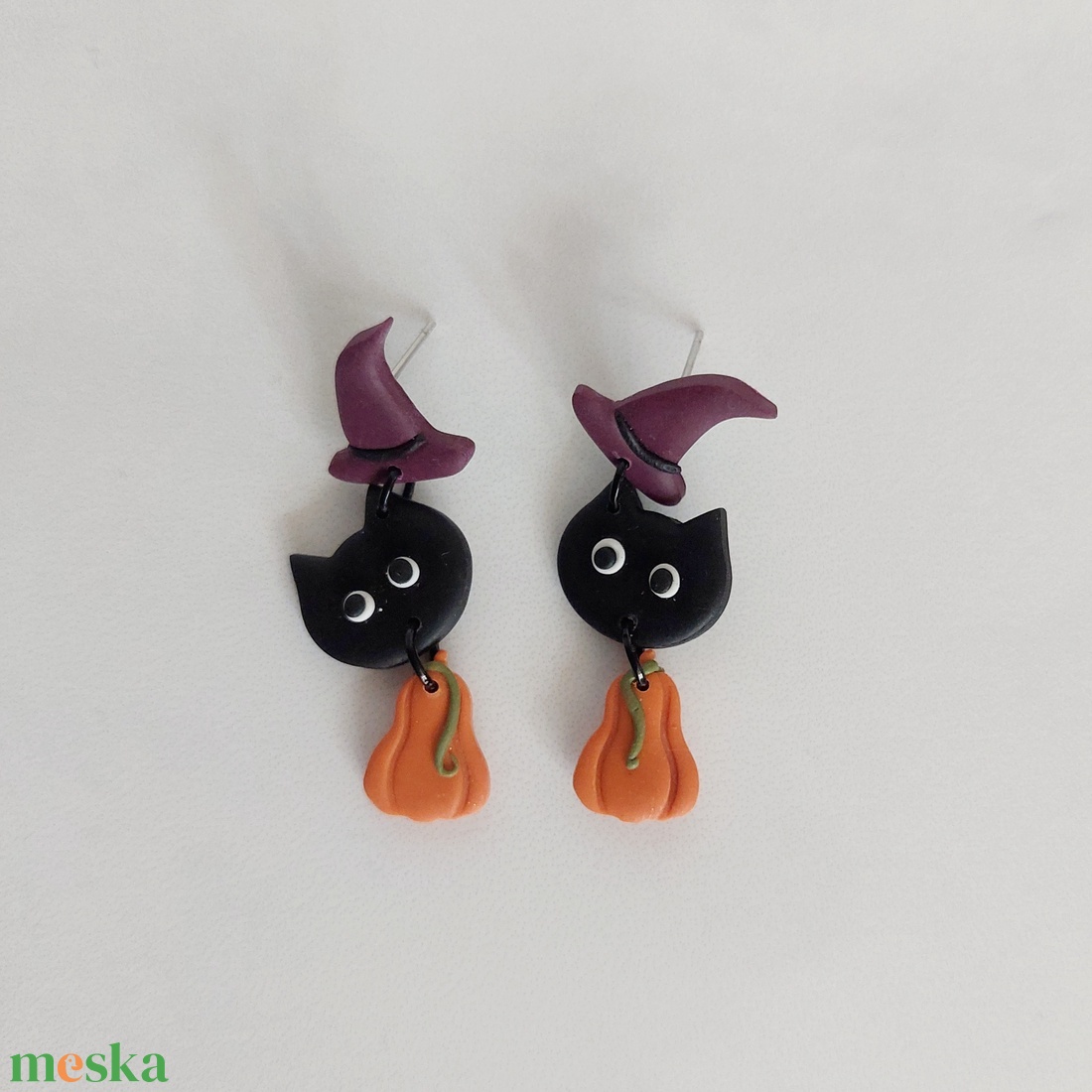 Halloween, cica - ékszer - fülbevaló - lógó fülbevaló - Meska.hu