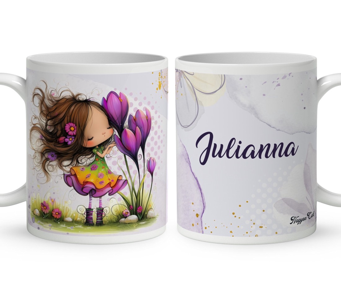 Névvel kérhető - Cuki krókusz virágos tündér mintás bögre - otthon & életmód - konyhafelszerelés, tálalás - tálalás - bögre & csésze - Meska.hu