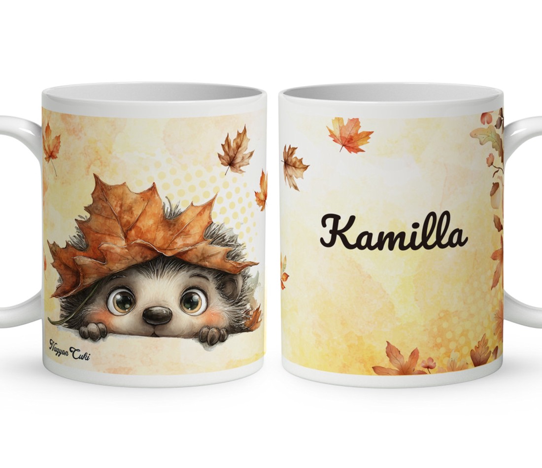 Névvel kérhető - Cuki őszi kukucskáló süni mintás bögre - otthon & életmód - konyhafelszerelés, tálalás - tálalás - bögre & csésze - Meska.hu