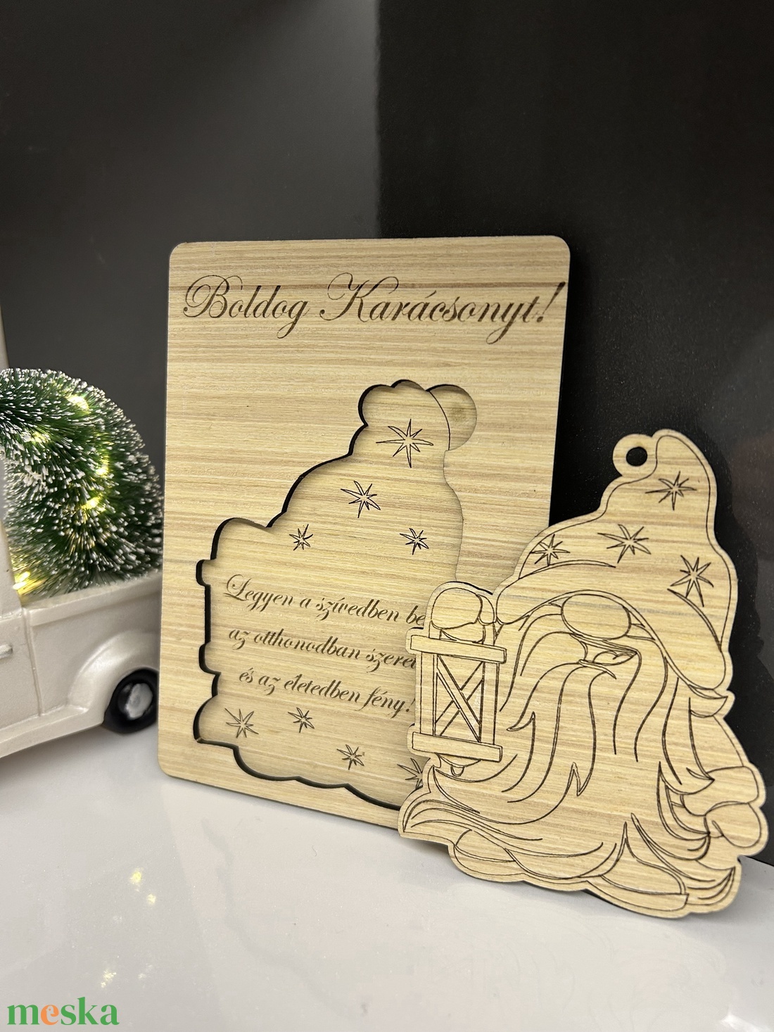 Karácsonyi üdvözlőlap, kivehető dísszel - karácsony - karácsonyi ajándékozás - karácsonyi képeslap, üdvözlőlap, ajándékkísérő - Meska.hu