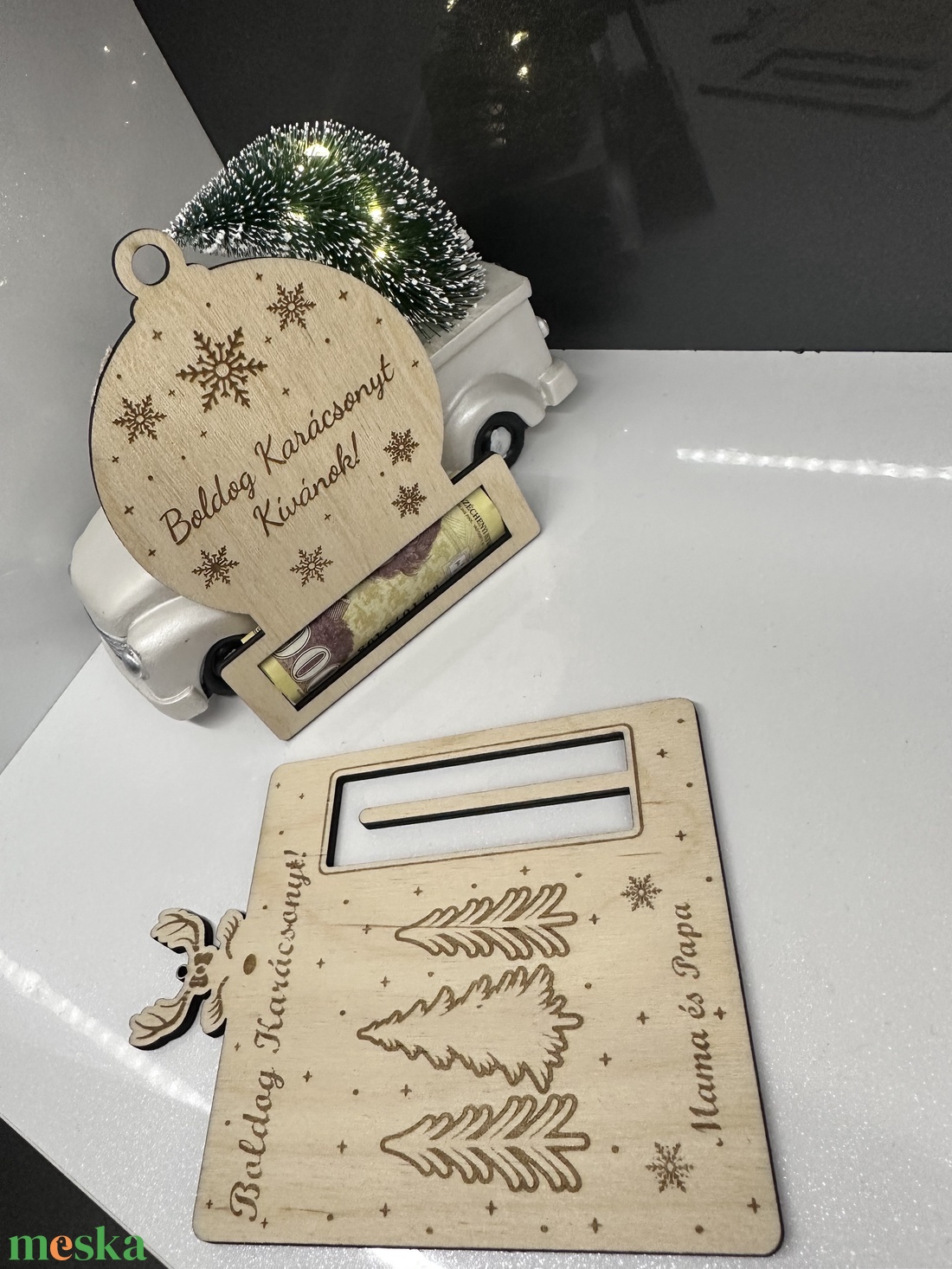 Karácsonyi  pénzátadó fadísz - karácsony - karácsonyi ajándékozás - karácsonyi képeslap, üdvözlőlap, ajándékkísérő - Meska.hu