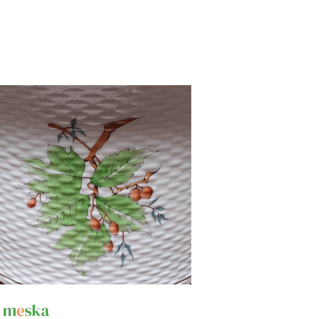 Csipkebogyó (hecsedli) mintás nagy méretű fonott mintás Herendi kaspó - hibátlan - otthon & lakás - dekoráció - virágdísz és tartó - cserép & kaspó - Meska.hu