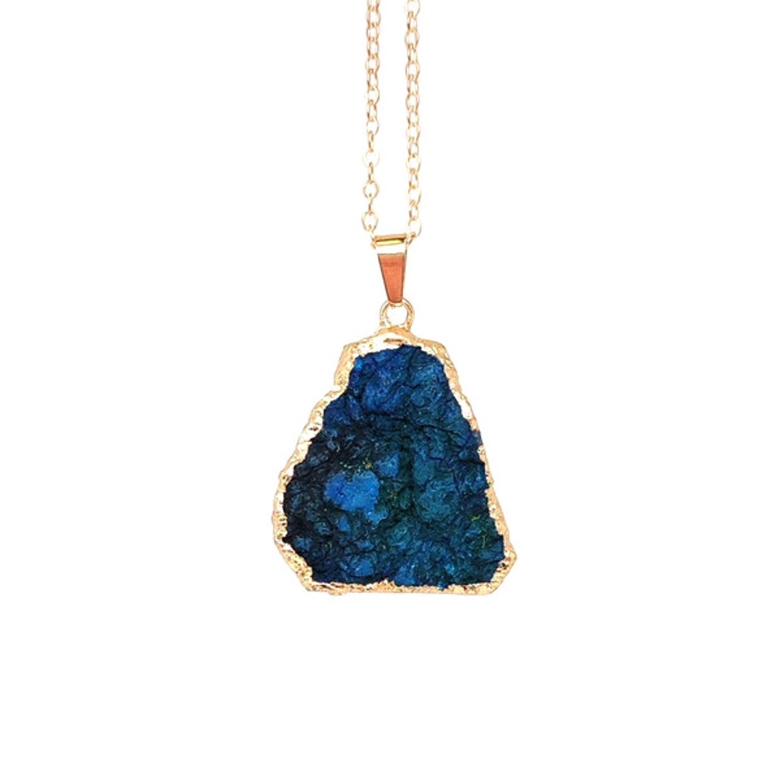 Nyugalom kvarc geóda medál kék színezett nyaklánccal réz díszítéssel 3�4cm - ékszer - nyaklánc - medálos nyaklánc - Meska.hu