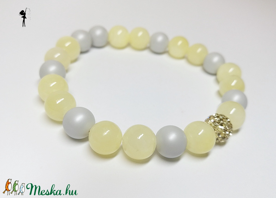 Pasztell sárga ásványkarkötő matt szürke swarovski gyönggyel, pezsgőarany shamballával - ékszer - karkötő - gyöngyös karkötő - Meska.hu Pasztell sárga ásványkarkötő matt szürke swarovski gyönggyel, pezsgőarany shamballával - ékszer - karkötő - gyöngyös karkötő - Meska.hu