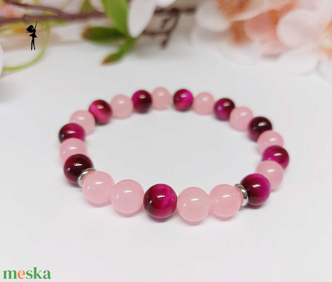 Pinkmánia V. ásványkarkötő pink tigrisszemből, jádéból, fém korongokkal - ékszer - karkötő - gyöngyös karkötő - Meska.hu Pinkmánia V. ásványkarkötő pink tigrisszemből, jádéból, fém korongokkal - ékszer - karkötő - gyöngyös karkötő - Meska.hu