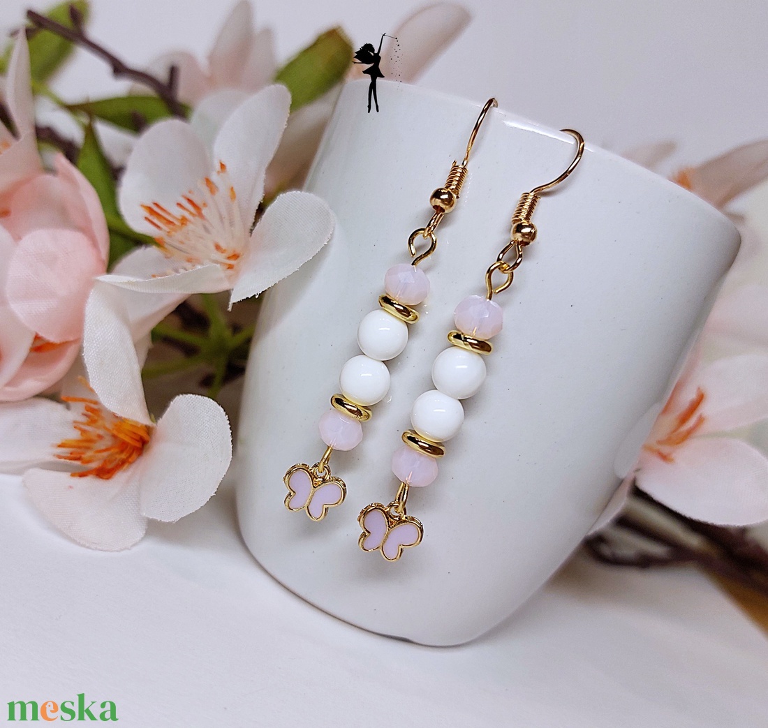 Mini lepkés tavaszi fülbevaló - ékszer - fülbevaló - lógó fülbevaló - Meska.hu