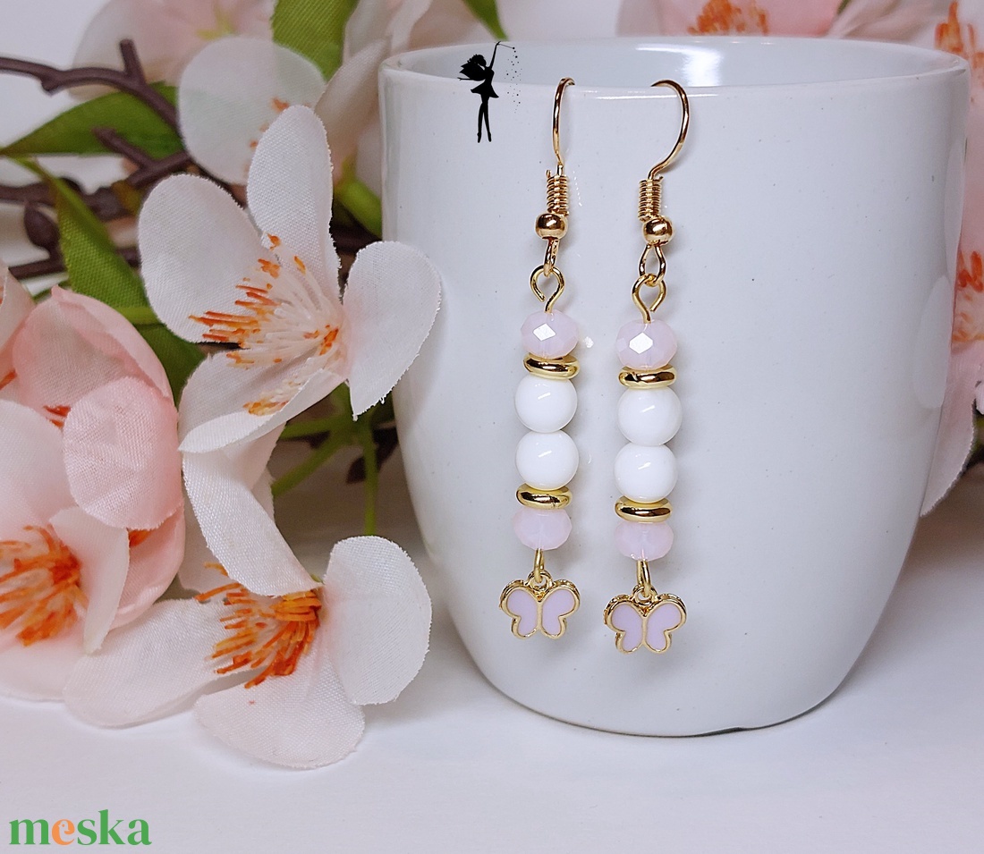 Mini lepkés tavaszi fülbevaló - ékszer - fülbevaló - lógó fülbevaló - Meska.hu