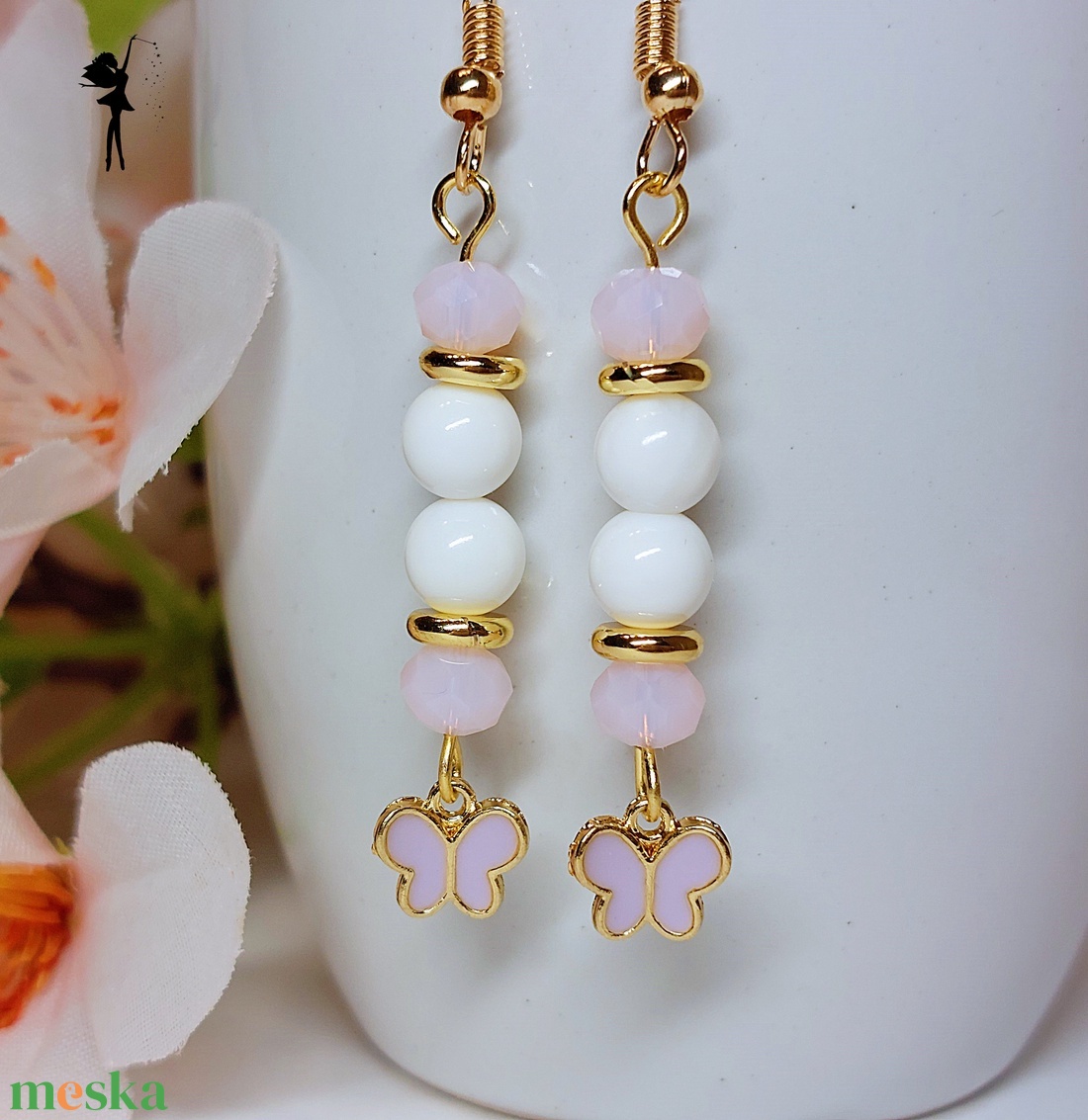 Mini lepkés tavaszi fülbevaló - ékszer - fülbevaló - lógó fülbevaló - Meska.hu