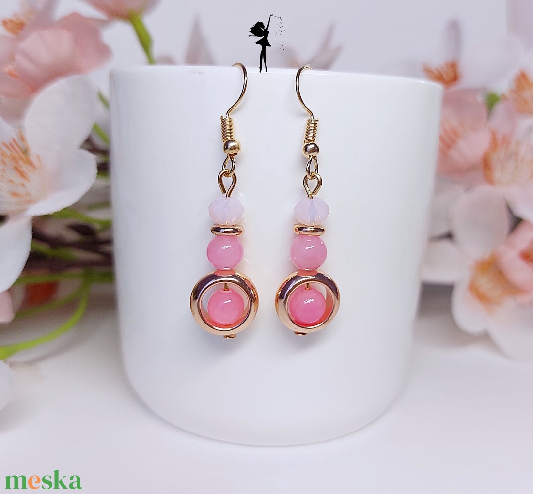 Rose gold hematit karikás fülbevaló rózsaszín jadéból, üveggyöngyből - ékszer - fülbevaló - lógó fülbevaló - Meska.hu Rose gold hematit karikás fülbevaló rózsaszín jadéból, üveggyöngyből - ékszer - fülbevaló - lógó fülbevaló - Meska.hu
