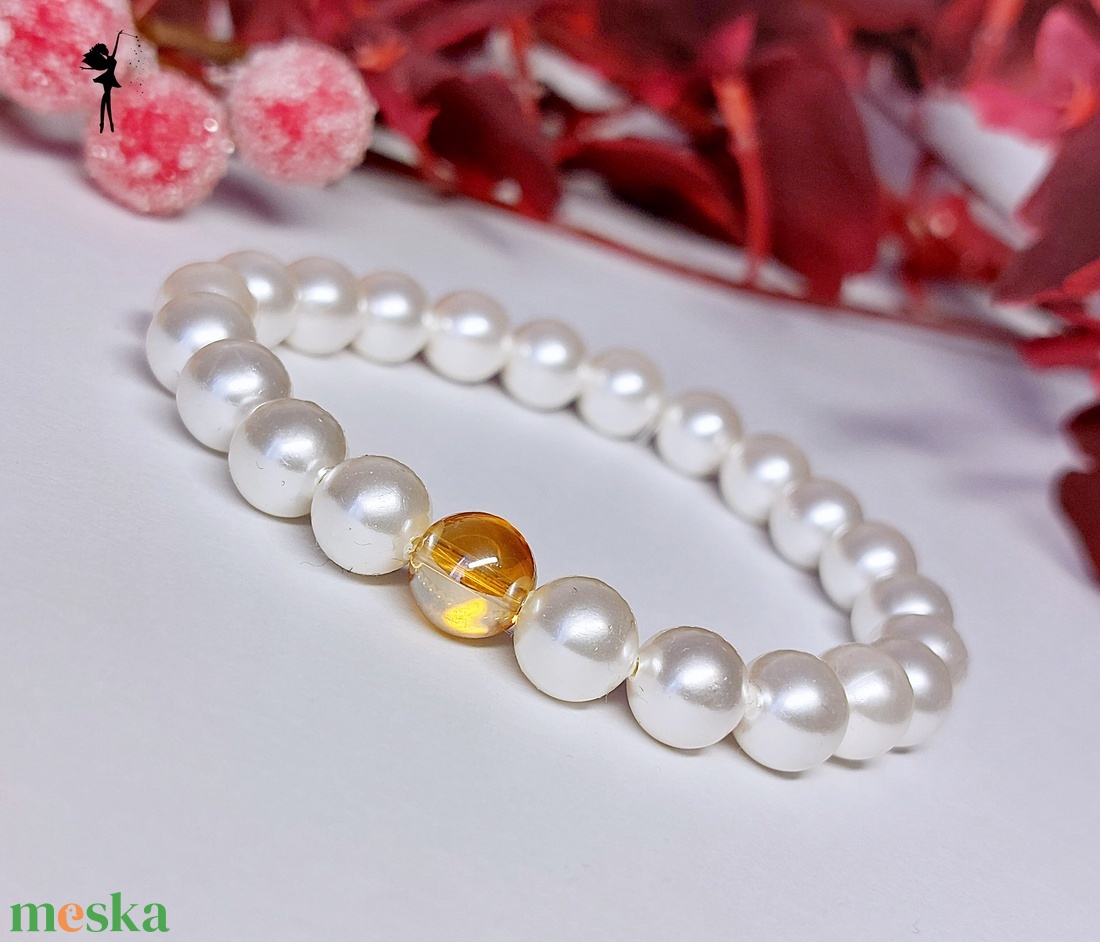 Ünnepi téli karkötő fehér tekla gyöngyből, aurakvarccal - ékszer - karkötő - gyöngyös karkötő - Meska.hu