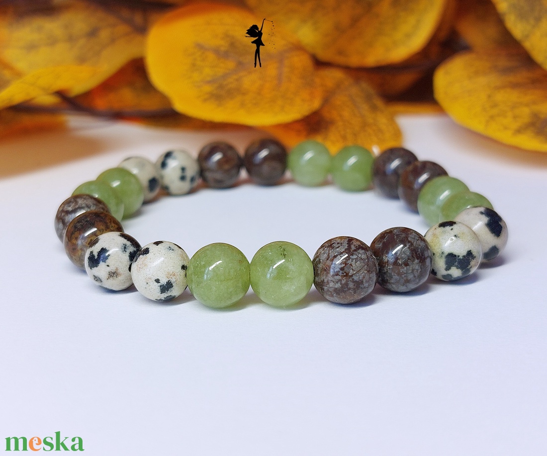 Vaduljunk! őszi karkötő lime zöld peridottal, barna obszidiánnal, jáspissal - ékszer - fülbevaló - lógó fülbevaló - Meska.hu