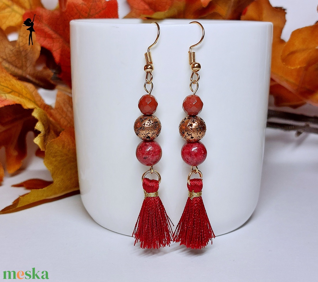 Bordó cérnabojtos ásványfülbevaló  - ékszer - fülbevaló - lógó fülbevaló - Meska.hu