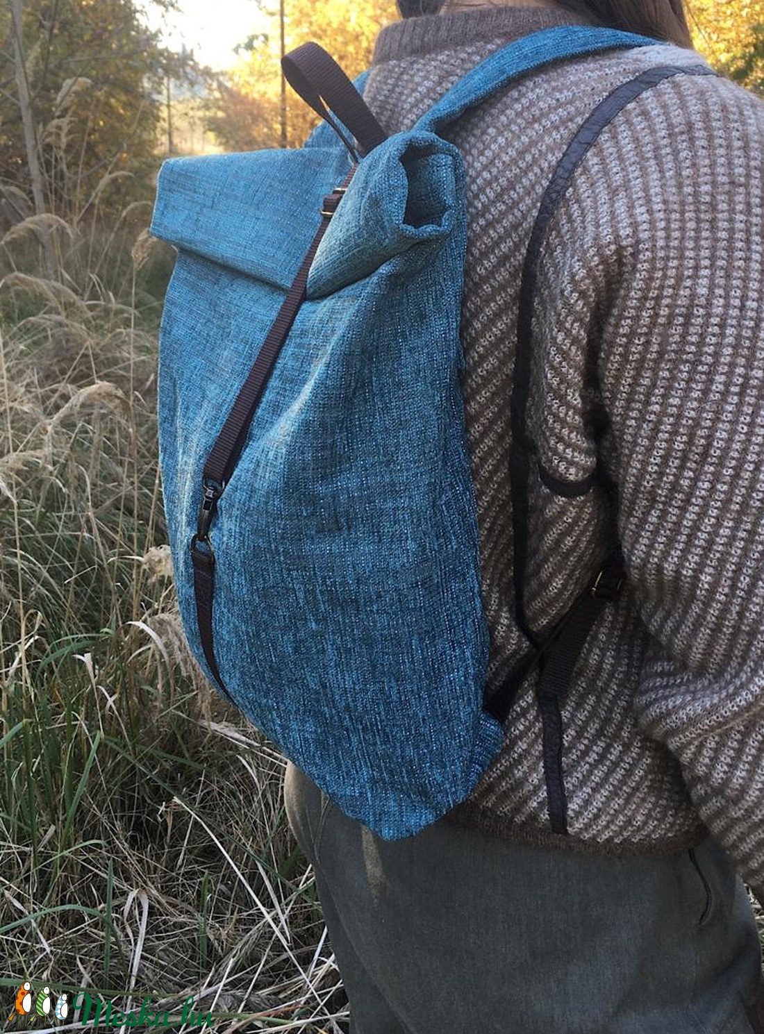 Kék textil vegán hátizsák - táska & tok - hátizsák - roll top hátizsák - Meska.hu Kék textil vegán hátizsák - táska & tok - hátizsák - roll top hátizsák - Meska.hu