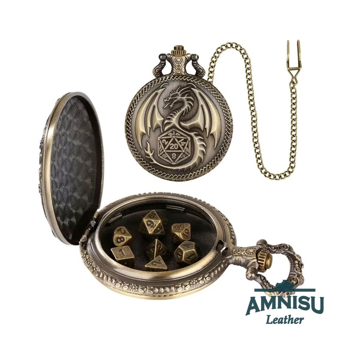 Bronz sárkány d20-al mini fém kockaszett zsebóra tokban - játék & sport - szerepjáték - Meska.hu