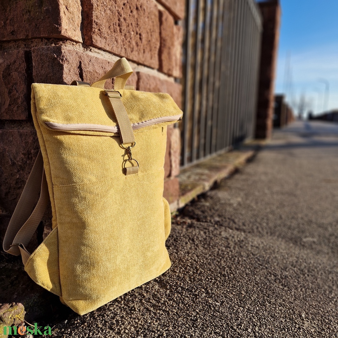RE'A dizájn Ash Yellow rolltop hátizsák  M méret - táska & tok - hátizsák - roll top hátizsák - Meska.hu