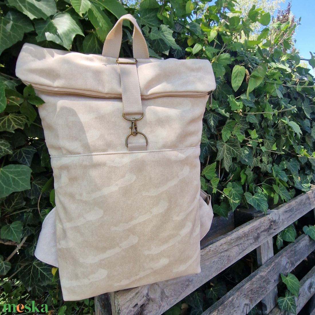 Full Balaton  bézs rolltop hátizsák - M méret - táska & tok - hátizsák - roll top hátizsák - Meska.hu