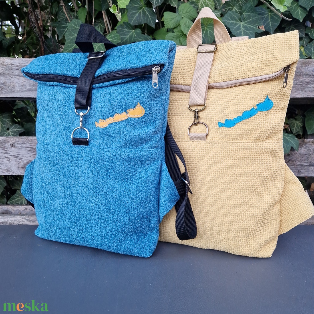RE'A dizájn Kék Balaton rolltop hátizsák  S/M méret - táska & tok - hátizsák - roll top hátizsák - Meska.hu