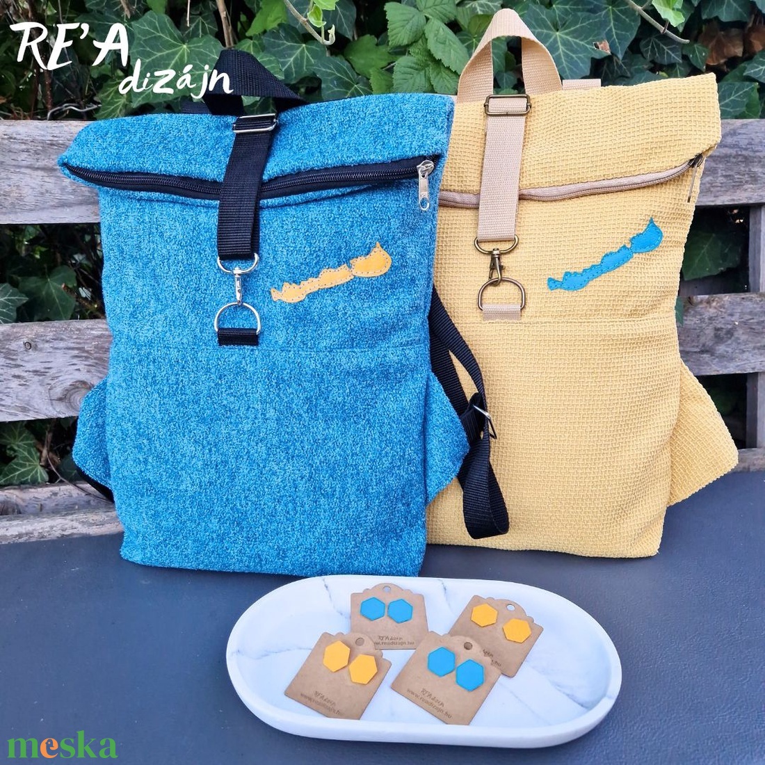 RE'A dizájn Kék Balaton rolltop hátizsák  S/M méret - táska & tok - hátizsák - roll top hátizsák - Meska.hu