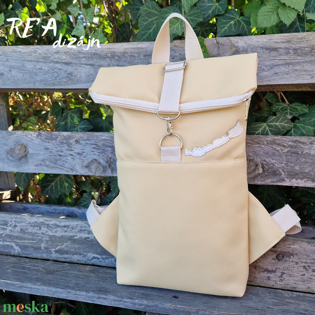 RE'A dizájn Krém Balaton rolltop hátizsák  hosszított S méret - táska & tok - hátizsák - roll top hátizsák - Meska.hu